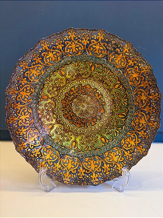 Centro de Mesa em Vitral - Pequeno - Dourado e Azul