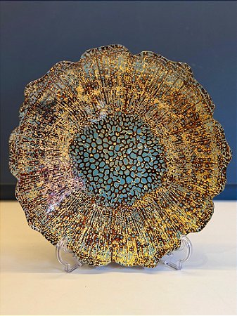 Centro de Mesa em Vitral - Pequeno - Dourado e Turquesa