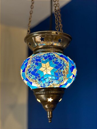Luminária de Teto Turca Pequena Azul