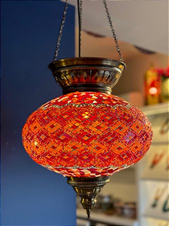 Luminária de Teto Turca Grande Vermelho e Laranja