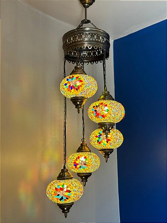 Luminária de Teto Turca 5 Globos Grande Colorida