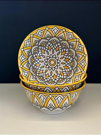 Bowl - Cerâmica - Amarelo e Preto - Tamanho Médio