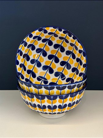 Bowl - Cerâmica - Azul e Amarelo - Tamanho Médio