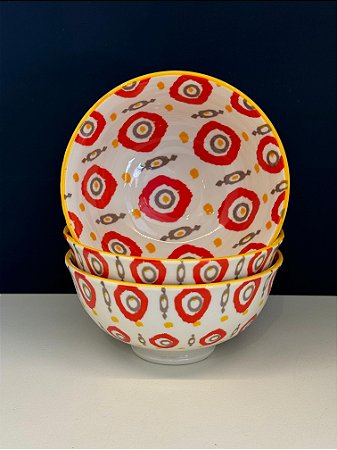 Bowl - Cerâmica - Vermelho e Amarelo - Tamanho Médio