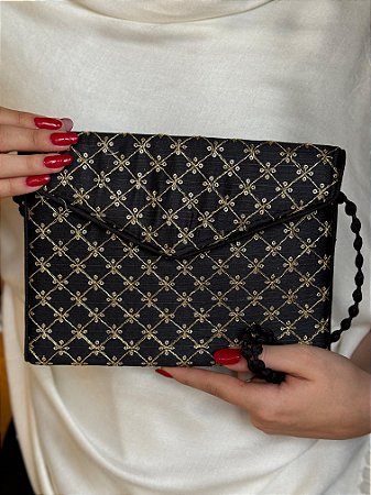 Bolsa Clutch - Bordado - Preto e Dourado