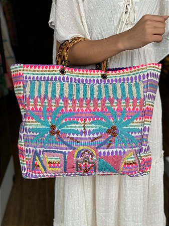 Bolsa Praia - Bordada - Com Miçangas - Colorida