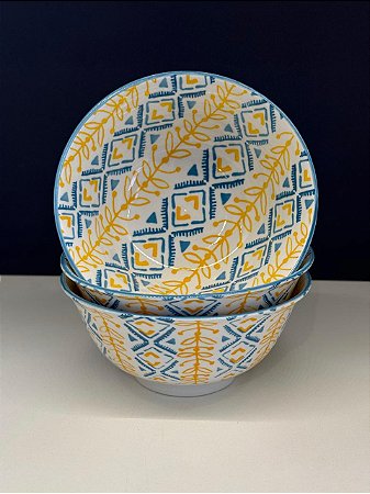 Bowl - Cerâmica - Amarelo e Azul - Tamanho Médio