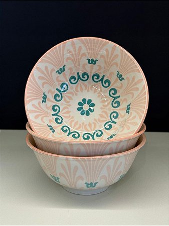 Bowl - Cerâmica - Rosa Claro e Verde  - Tamanho Médio