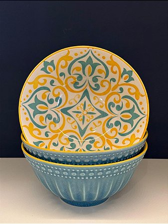 Bowl - Cerâmica - Verde e Amarelo - Tamanho Grande