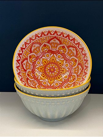 Bowl - Cerâmica - Laranja e Amarelo - Tamanho Grande