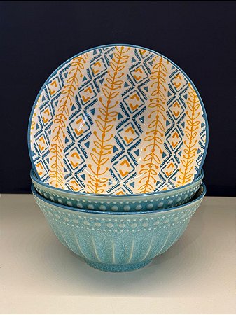Bowl - Cerâmica - Amarelo e Azul - Tamanho Grande