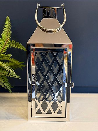 Lanterna - Metal - Prata - 38CM