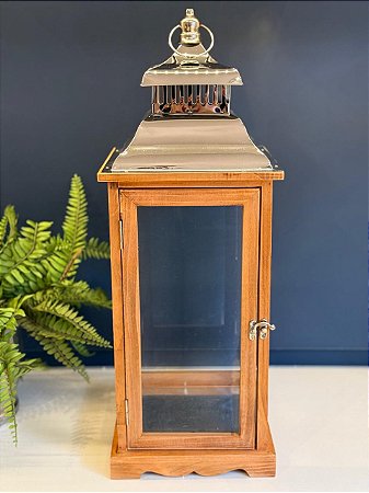 Lanterna - Madeira e Metal - Prata - 59CM