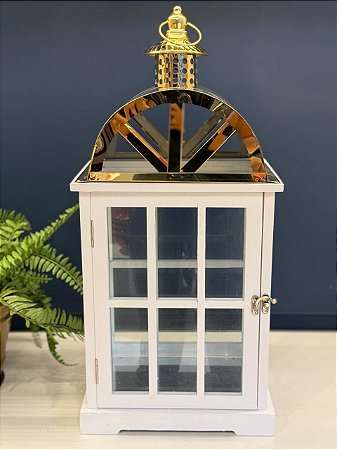 Lanterna - Madeira e Metal - Branco e Dourado - 55,5CM