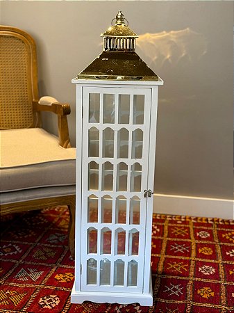 Lanterna - Madeira e Metal - Branco e Dourado - 97CM
