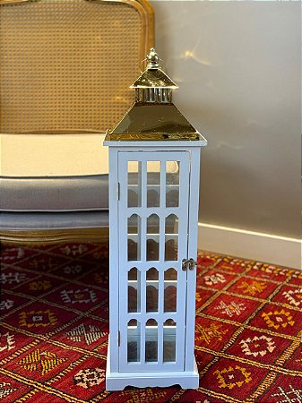 Lanterna - Madeira e Metal - Branco e Dourado - 72,5CM