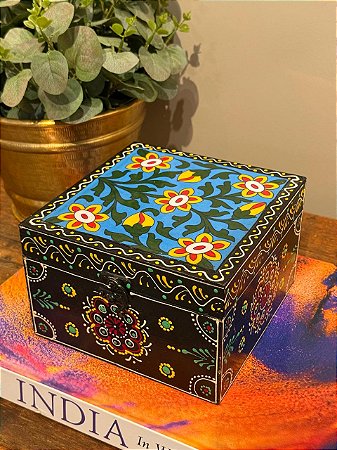 Caixa Decorativa - Porta Joias - Madeira - Pintado á Mão - Colorido - M