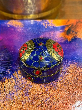 Porta Joias - Metal - Feito à mão - Azul, Vermelho e Dourado - 5,5CM