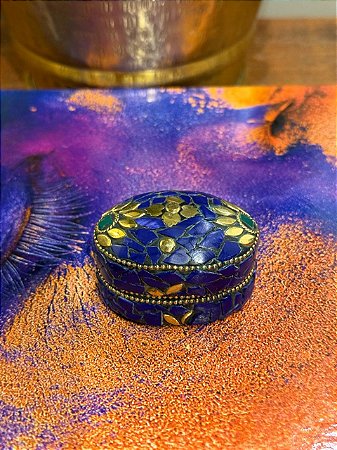 Porta Joias - Metal - Feito à mão - Azul, Verde e Dourado - M