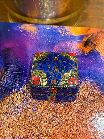 Porta Joias - Metal - Feito à mão - Azul, Vermelho e Dourado - M