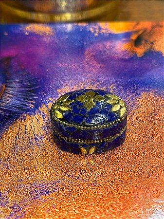 Porta Joias - Metal - Feito à mão - Azul e Dourado - P