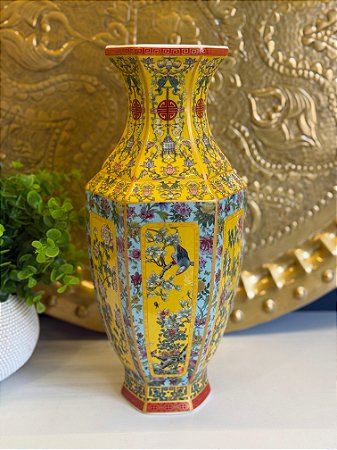 Vaso - Cerâmica - Amarelo e Colorido - 34CM