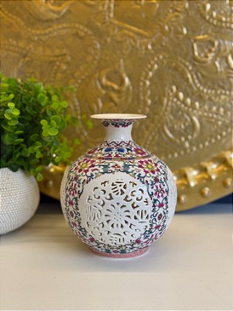 Vaso - Cerâmica - Branco e Colorido - 17,5CM
