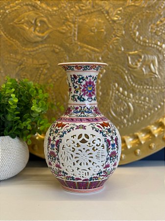Vaso - Cerâmica - Branco e Colorido - 25,5CM