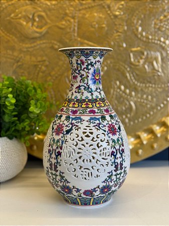 Vaso - Cerâmica - Branco e Colorido - 27,5CM