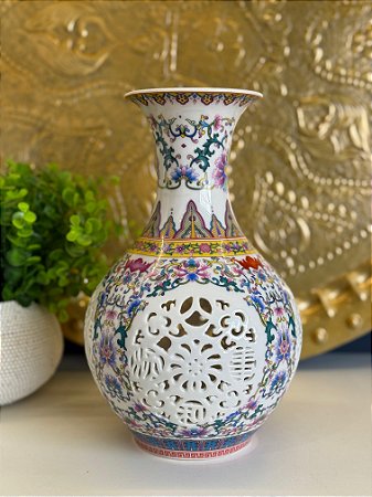 Vaso - Cerâmica - Branco e Colorido - 28CM