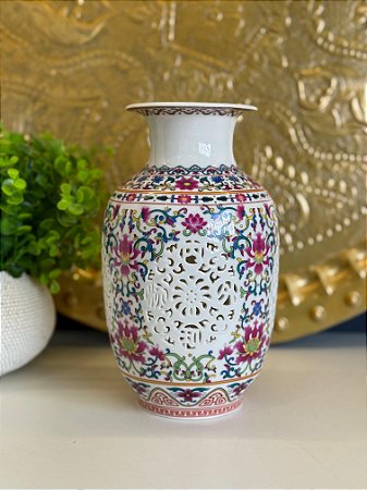 Vaso - Cerâmica - Branco e Colorido - 24CM