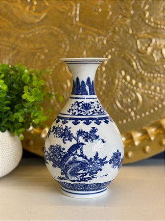 Vaso - Cerâmica - Azul e Branco - 23CM