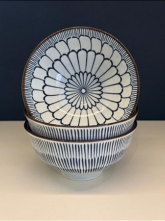 Bowl - Cerâmica - Azul e Branco - Tamanho Médio