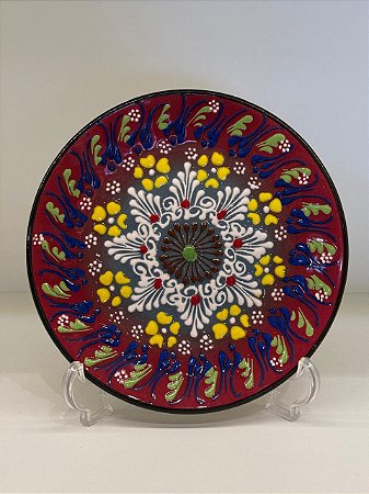 Prato de Parede Pequeno - Decorativo - Turquia - Cerâmica - Alto Relevo - Vermelho