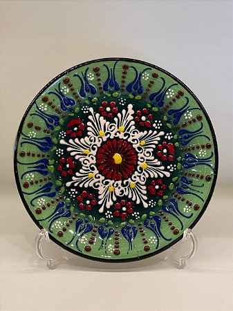 Prato de Parede Pequeno - Decorativo - Turquia - Cerâmica - Alto Relevo - Verde