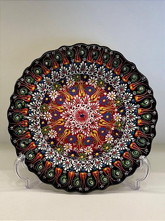 Prato de Parede Medio - Turquia - Decorativo - Cerâmica - Pintado à mão - Preto