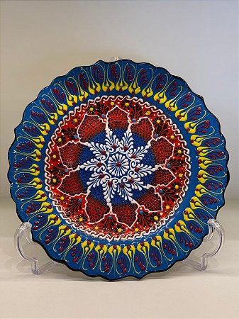 Prato de Parede Medio - Turquia - Decorativo - Cerâmica - Pintado à mão - Azul