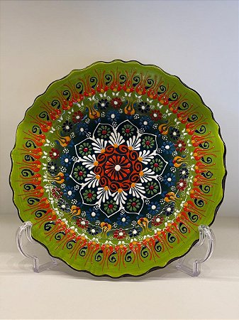 Prato de Parede Medio - Turquia - Decorativo - Cerâmica - Pintado à mão - Verde