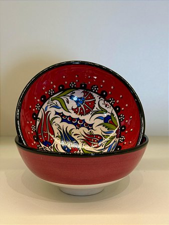 Bowl - Cerâmica - Turquia - Tamanho Médio - Relevo - Vermelho