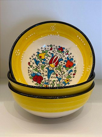 Bowl - Cerâmica - Turquia - Tamanho Grande - Relevo - Amarelo