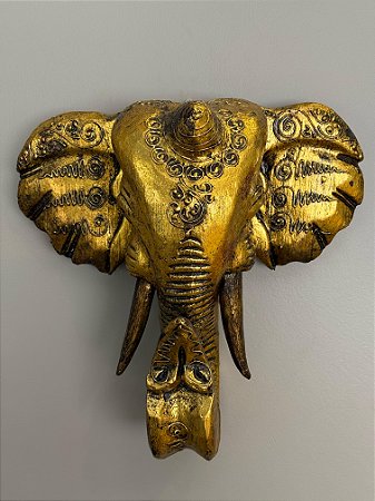 Cabeça De Elefante - Madeira - Dourado