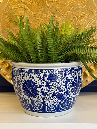 Cachepot em Cerâmica - Azul e Branco - 30CM