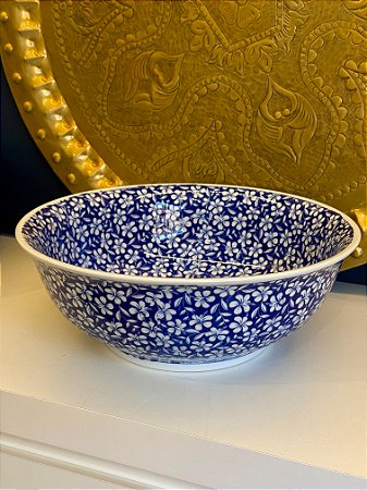 Saladeira - Cerâmica - Azul e Branca - M