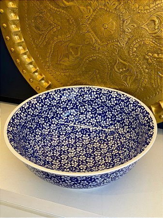 Saladeira - Cerâmica - Azul e Branca - G