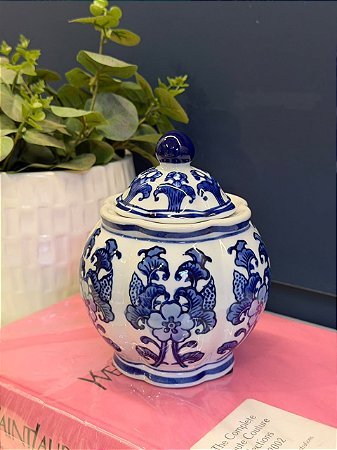 Potiche - Azul e Branco - Cerâmica - 16cm