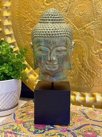 Cabeça de Buda Decorativo - Com Base - Bronze