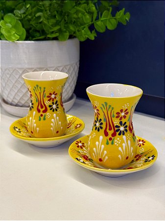Copo Turco - Pares - Cerâmica - Pintado à mão - Amarelo