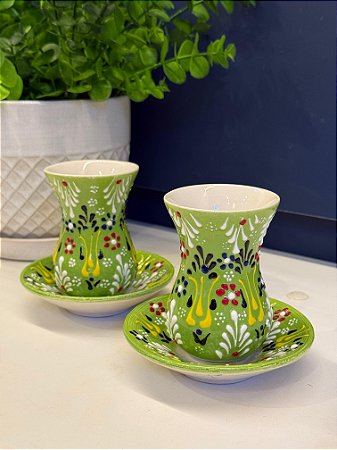 Copo Turco - Pares - Cerâmica - Pintado à mão - Verde Claro