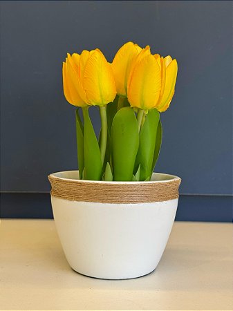 Cachepot em Cerâmica - Branco e Cordas - 12,5CM