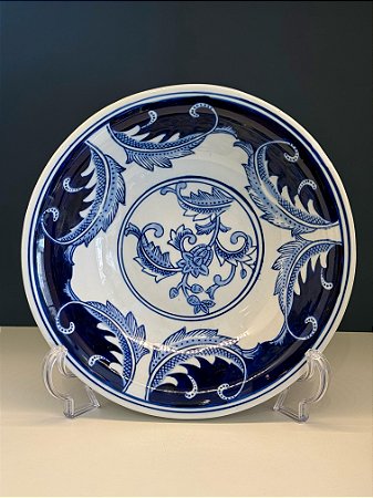 Prato Decorativo - Cerâmica - Azul e Branco